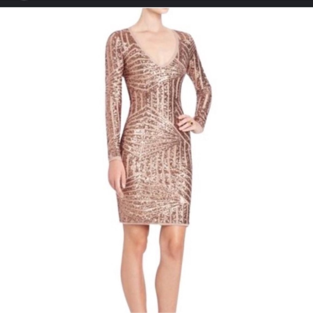 BCBG Maxazaria Sabyrna Rose Gold Sequin Mini dress Small NWT